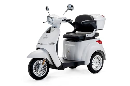 VELECO Cristal - 3 Wheeled Mobility Scooter - Fully Assembled and Ready to use - Beautiful, Eye-catching Design - Advanced Suspension System - Big Wheels(White)