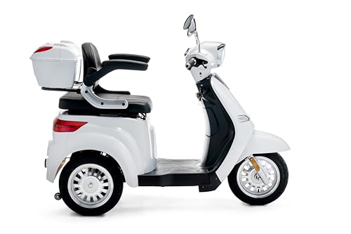 VELECO Cristal - 3 Wheeled Mobility Scooter - Fully Assembled and Ready to use - Beautiful, Eye-catching Design - Advanced Suspension System - Big Wheels(White)