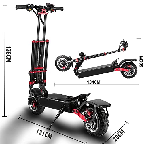 HWWH Electric Scooter for Adults Fast Off Road E Scooter Folding 3 Speed Modes Dual Motor Dual Suspension 2 wheels 11 In Vacuum Tires Disc Brake 60V 43Ah Lithium Battery 200kg Load