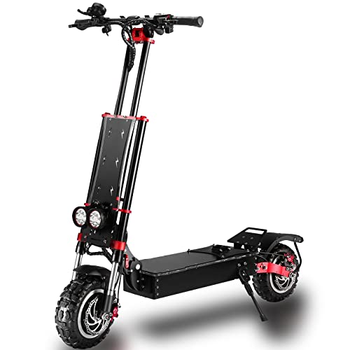 HWWH Electric Scooter for Adults Fast Off Road E Scooter Folding 3 Speed Modes Dual Motor Dual Suspension 2 wheels 11 In Vacuum Tires Disc Brake 60V 43Ah Lithium Battery 200kg Load