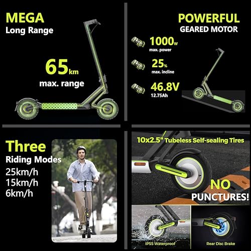 NAVEE S65 Adult Electric Scooter AWARD WINNING, HUGE 65KM RANGE, HIGH-TECH BMS System, SELF SEALING Tyres (avoid punctures), E-ABS Brake, POWERFULL 500w 48V, Waterproof, HEAVY DUTY DOUBLE SUSPENSION