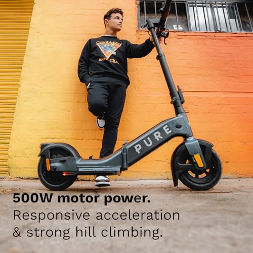 Pure Advance Flex Electric Scooter Adult, Ultimate Riding Position, 24.8mi (40KM) Long Range, 500W Motor, Lightweight Foldable Electric Scooters, E Scooter with 10'' Tubeless Tyres and Indicators