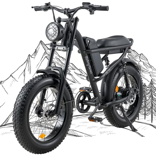 Riding'times 1500W Winter Moped Style Ebike, 20 Inch Fat Tire Electric Bike, Up to 28MPH & 75 Miles, 6-Layer Full Suspension, 15.6AH Removable Battery, Mountain Snow E Bike