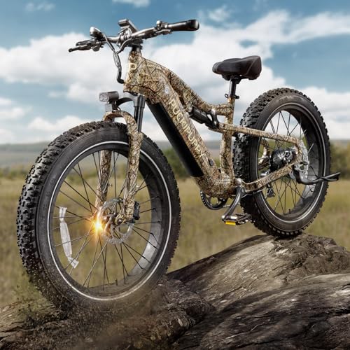 PUCKIPUPPY Electric Bike for Adults 1000W, 48V 20AH Samsung Cells Battery Adult Electric Bicycles, 26" Fat Tire Full Suspension Ebike, 30MPH Beach Mountain E Bike, Shimano 7 Speed, 80Miles Range