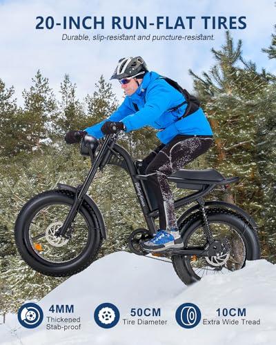 Riding'times 1500W Winter Moped Style Ebike, 20 Inch Fat Tire Electric Bike, Up to 28MPH & 75 Miles, 6-Layer Full Suspension, 15.6AH Removable Battery, Mountain Snow E Bike