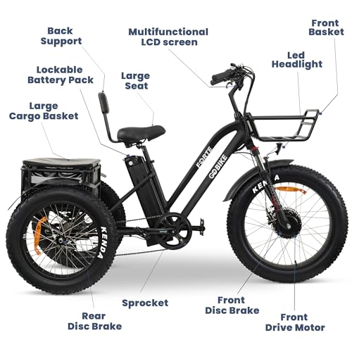 MALISA Electric Trike for Adults, 3 Wheel Motorized Bicycle with Big Wheels, Long Range Adult Tricycle up to 50+ Miles, Comfortable Three Bikes, 750W Motor (Black)