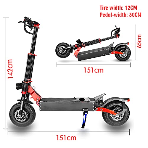 HWWH Fast Electric Scooter Adult Folding Off-Road E-Scooter Pro for Men Dual Motor 2 wheels 13in Vacuum Tires 3 Speed Modes Disc Brake 60V 43AH High Capacity Lithium Battery