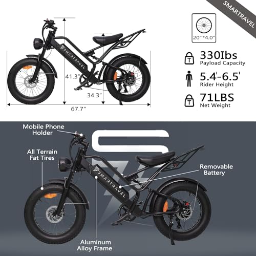 SMARTRAVEL DK400 Electric Bike for Adults,Ebike with 1200W Motor, 48V/17.5Ah and Up to 28+MPH,Simano7 Speed (Upgrade Front Turn Signal+Rear Rack)