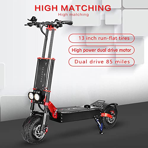 HWWH Fast Electric Scooter Adult Folding Off-Road E-Scooter Pro for Men Dual Motor 2 wheels 13in Vacuum Tires 3 Speed Modes Disc Brake 60V 43AH High Capacity Lithium Battery