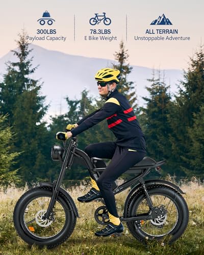 Riding'times 1500W Winter Moped Style Ebike, 20 Inch Fat Tire Electric Bike, Up to 28MPH & 75 Miles, 6-Layer Full Suspension, 15.6AH Removable Battery, Mountain Snow E Bike