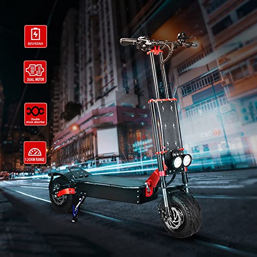 HWWH Fast Electric Scooter Adult Folding Off-Road E-Scooter Pro for Men Dual Motor 2 wheels 13in Vacuum Tires 3 Speed Modes Disc Brake 60V 43AH High Capacity Lithium Battery