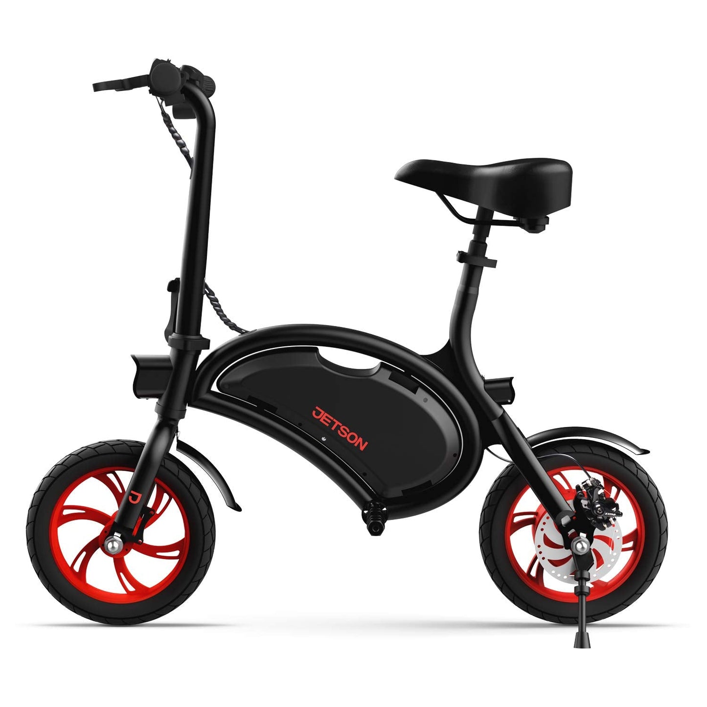 Jetson Bolt Adult Folding Electric Ride-On, Foot Pegs, Easy-Folding, Built-In Carrying Handle, Twist Throttle, Cruise Control, Up To 15.5 MPH, Range Up To 15 Miles, Ages 13+, Black, JBOLT-BLK