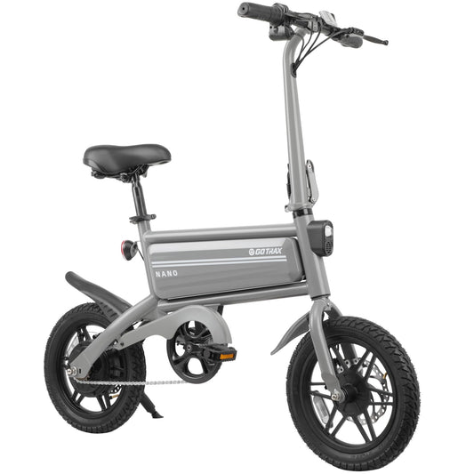 Gotrax Nano 14" Folding Electric Bike, Max Range 25Miles(Pedal-Assist) & Max Speed 15.5Mph, Power by 250W Motor, Adjustable Seat & Dual Fenders, Commuter Electric Bicycle for Adults/Teens Gray