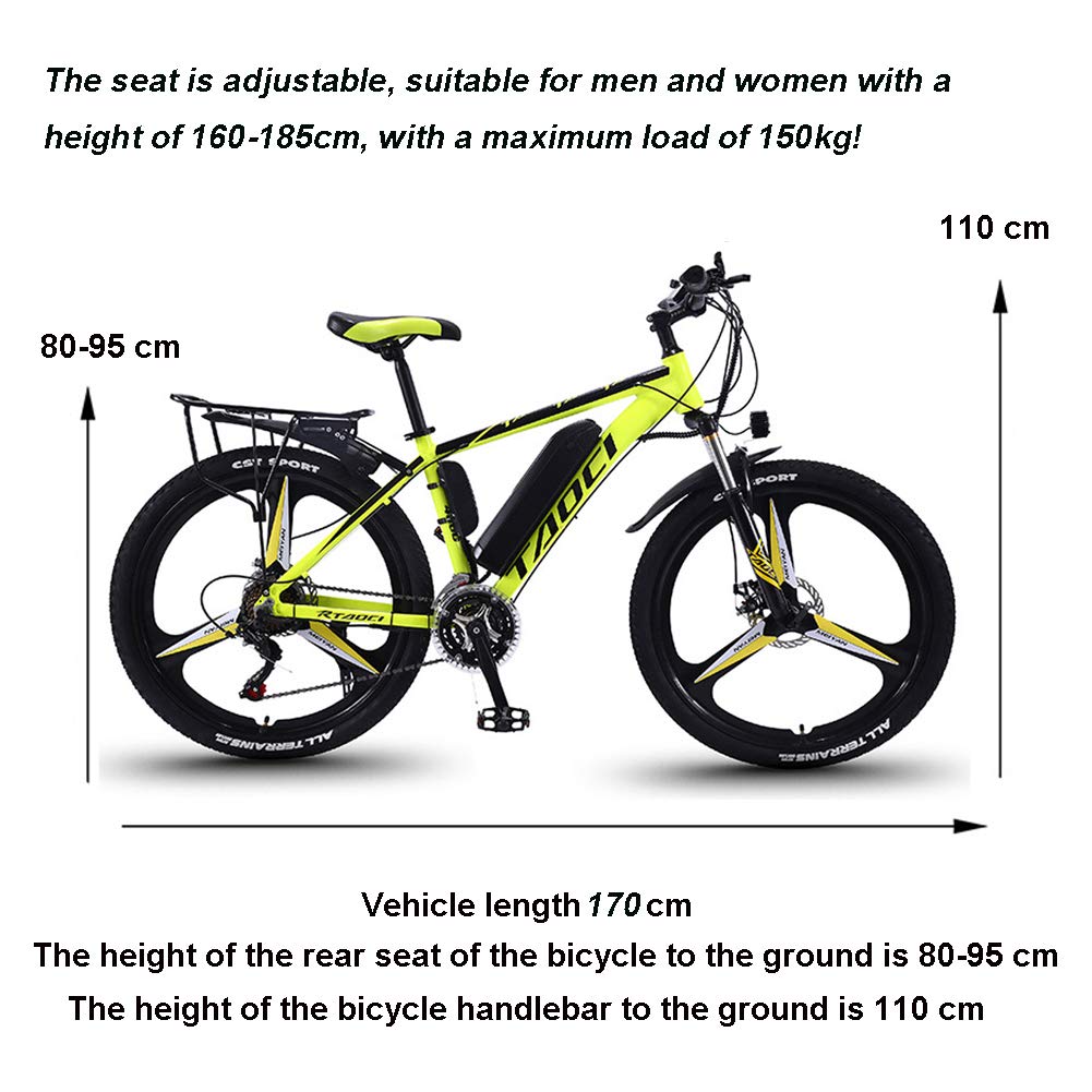 26'' Electric Bikes, Mens Mountain Bike, Magnesium Alloy Ebikes Bicycles, with Removable Large Capacity Rechargeable Battery 36V 240W, for Sports Outdoor Cycling Travel Commuting,Yellow,13AH