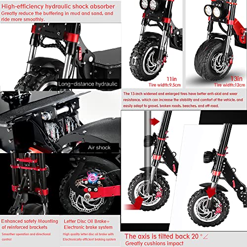 HWWH Fast Electric Scooter Adult Folding Off-Road E-Scooter Pro for Men Dual Motor 2 wheels 13in Vacuum Tires 3 Speed Modes Disc Brake 60V 43AH High Capacity Lithium Battery