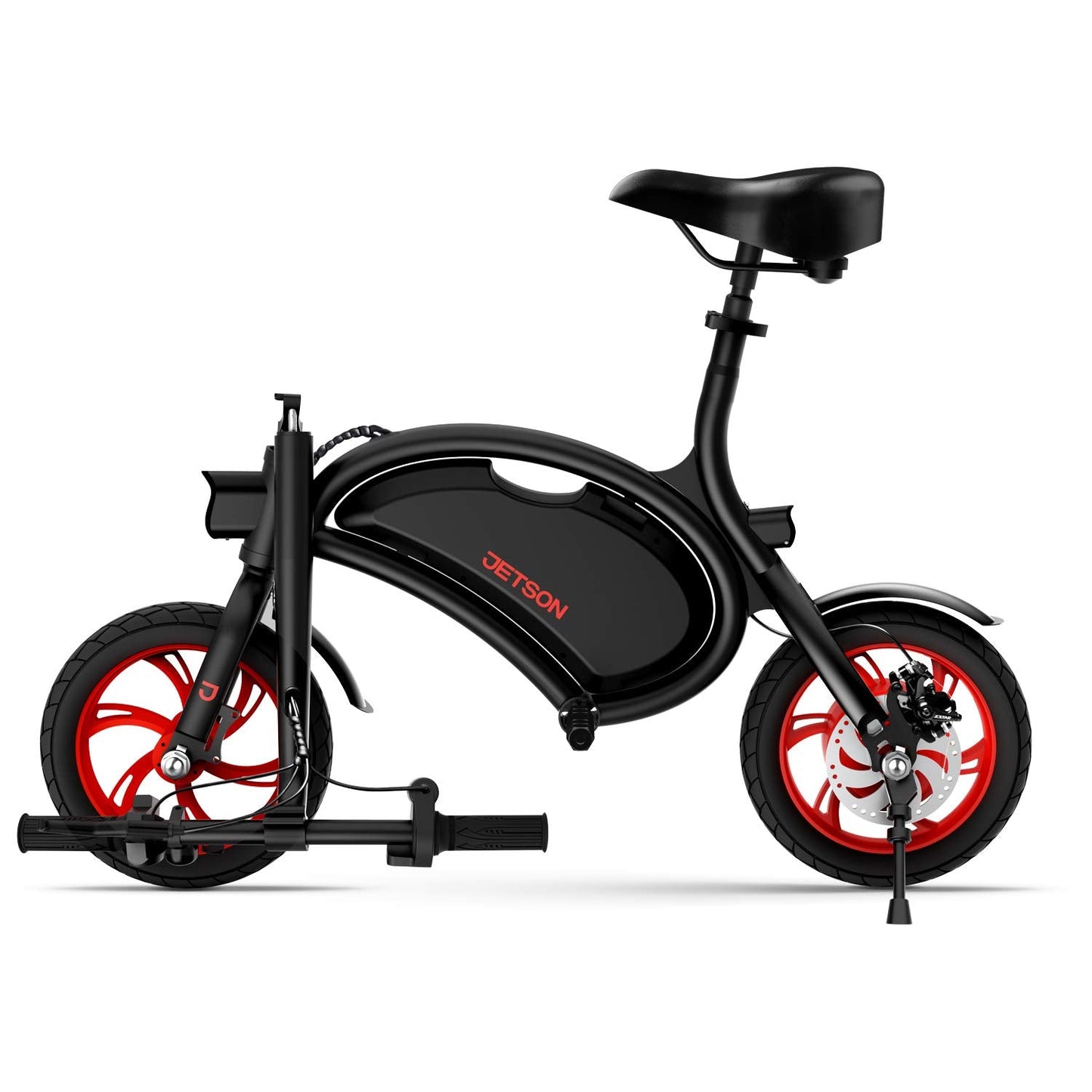 Jetson Bolt Adult Folding Electric Ride-On, Foot Pegs, Easy-Folding, Built-In Carrying Handle, Twist Throttle, Cruise Control, Up To 15.5 MPH, Range Up To 15 Miles, Ages 13+, Black, JBOLT-BLK