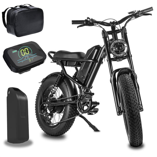 Bootime Fat Tire Electric Bike with Extra Battery 1500W,28mph,75miles,Full Suspension,Electric Bicycle,Dirt Bike,Fatbike 20" All Terrain,Snow Tires,Mountain Bike Moped,7-Speed,Ebike Off Road