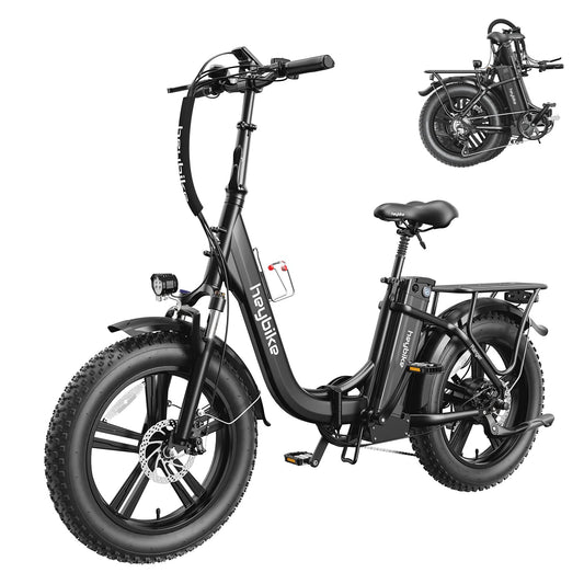 Heybike Ranger Electric Bike for Adults 500W (Peak 850W) Foldable Ebike with 48V 15Ah Removable Battery,20" x 4.0 Fat Tire Electric Bicycle Step-Thru Folding Ebikes for adults with Dual Shock Absorber