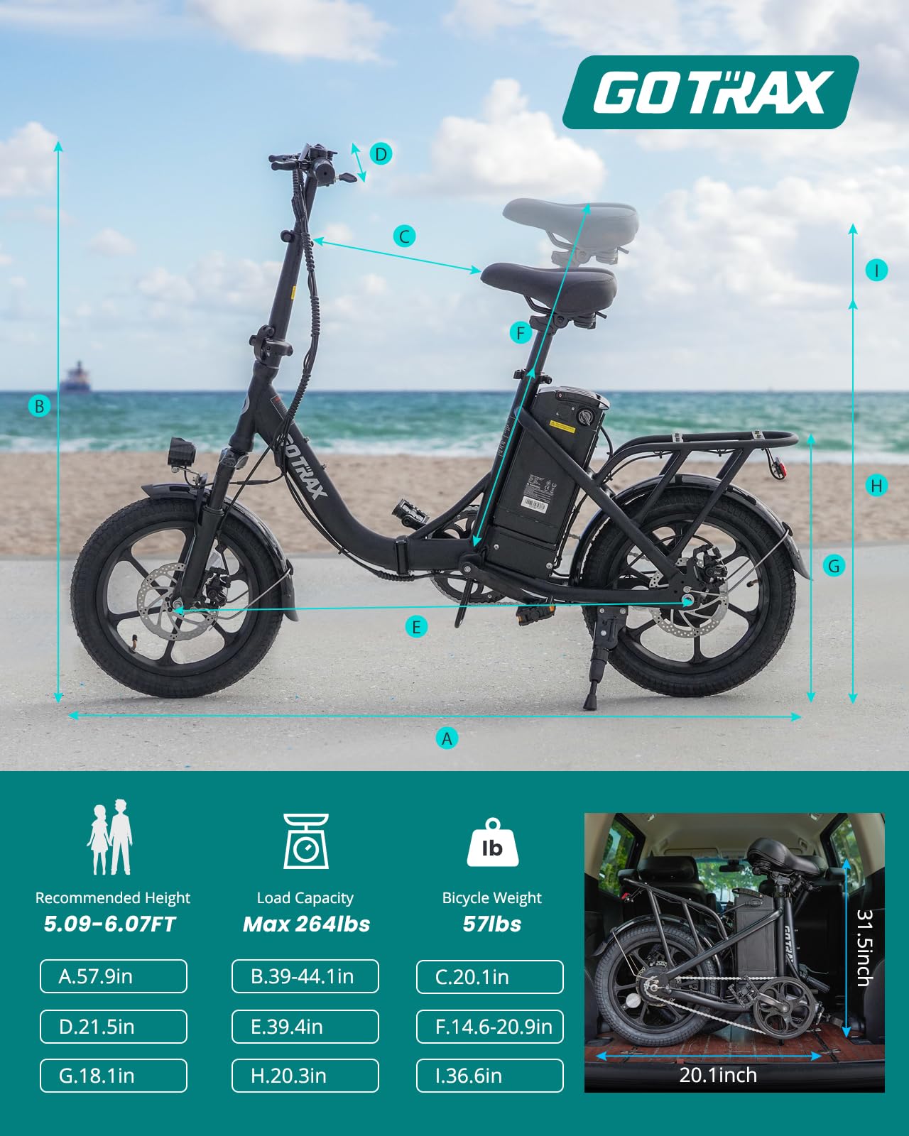 Gotrax NEPHELE 16" Folding Electric Bike, Max Range 25Miles(Pedal-assist) &15.5Mph Power by 350W Motor, Front Suspension&Adjustable Seat and Handlebar, Commuter Electric Bicycle for Adults/Teens Black