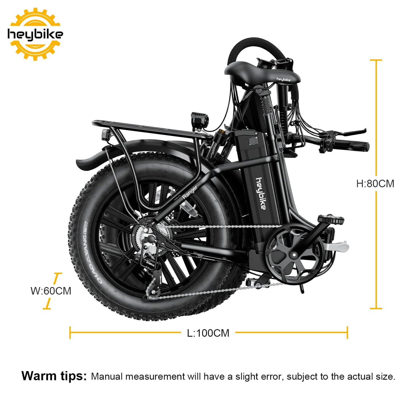 Heybike Ranger Electric Bike for Adults 500W (Peak 850W) Foldable Ebike with 48V 15Ah Removable Battery,20" x 4.0 Fat Tire Electric Bicycle Step-Thru Folding Ebikes for adults with Dual Shock Absorber