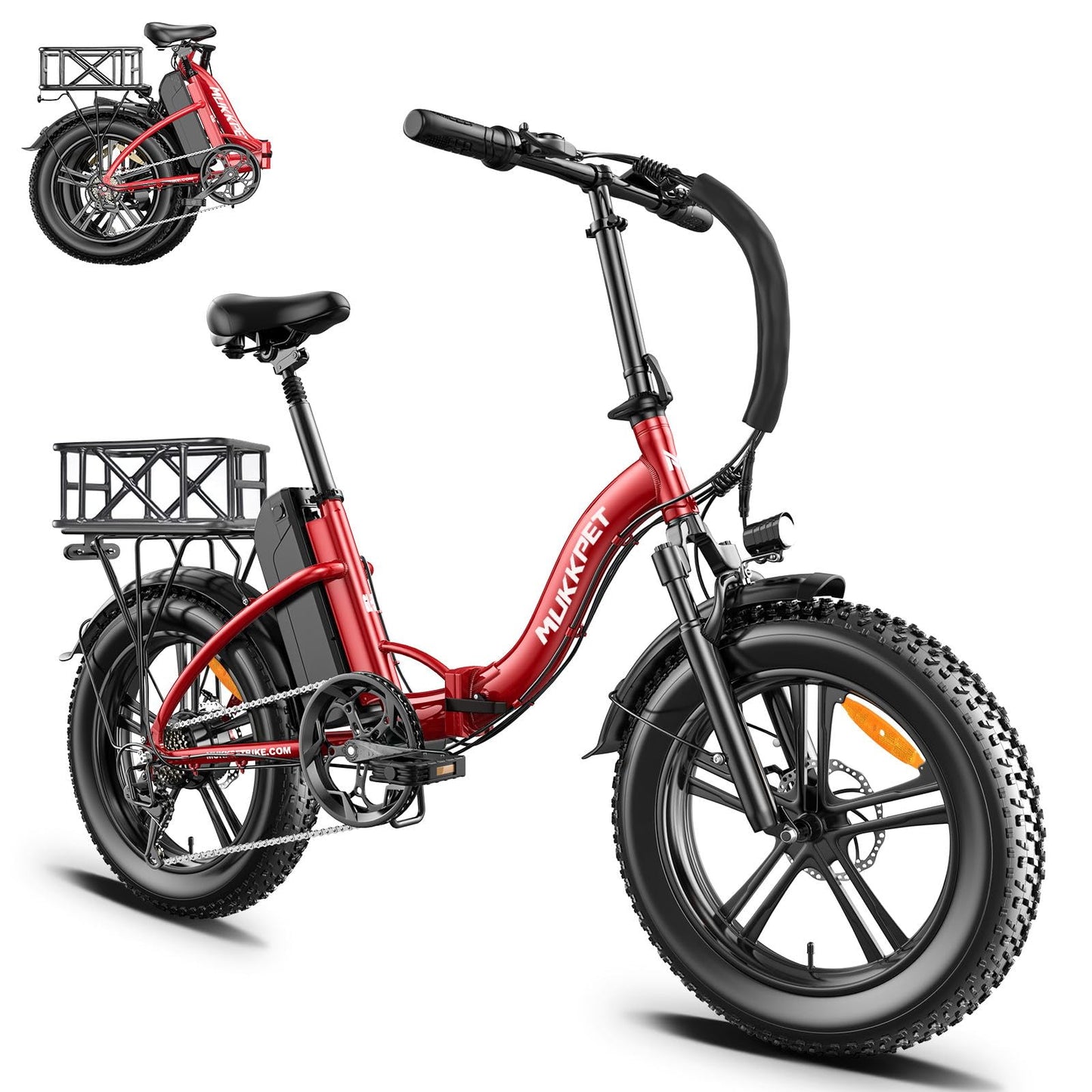 Mukkpet Electric Bike for Adults, Ebike, Foldable 20" x 4.0" Fat Tire Step-Thru Electric Bicycle for Men Women with Peak 750W Motor, 48V 13AH Removable Battery and Dual Shock Absorber