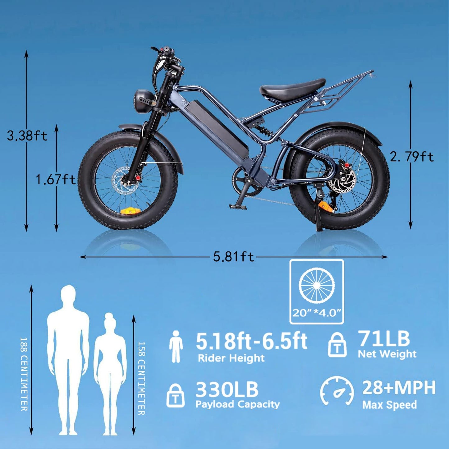 SMARTRAVEL Electric Bike 20" Fat Tire for Adults, 1200W Brushless Motor with 17.5Ah Battery, Shimano 7 Speed Gears, USB Charger,U28MPH E Bike for Commute Mountain Beach Snow Riding,DK400