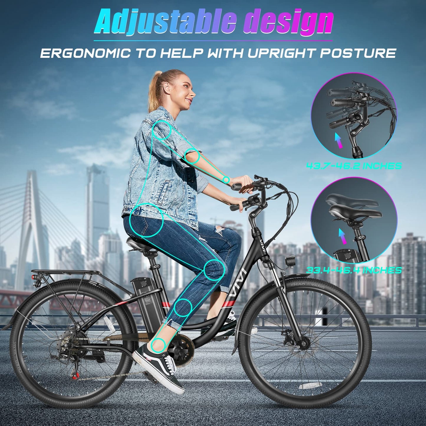 Vivi Electric Bike, 26" Electric Bicycle for Adults, 500W City Cruiser Ebike with 48V Removable Battery, 7 Speed Commuter Bike 20MPH & 50 Mile Range Adult Electric Bikes with Cruise Control