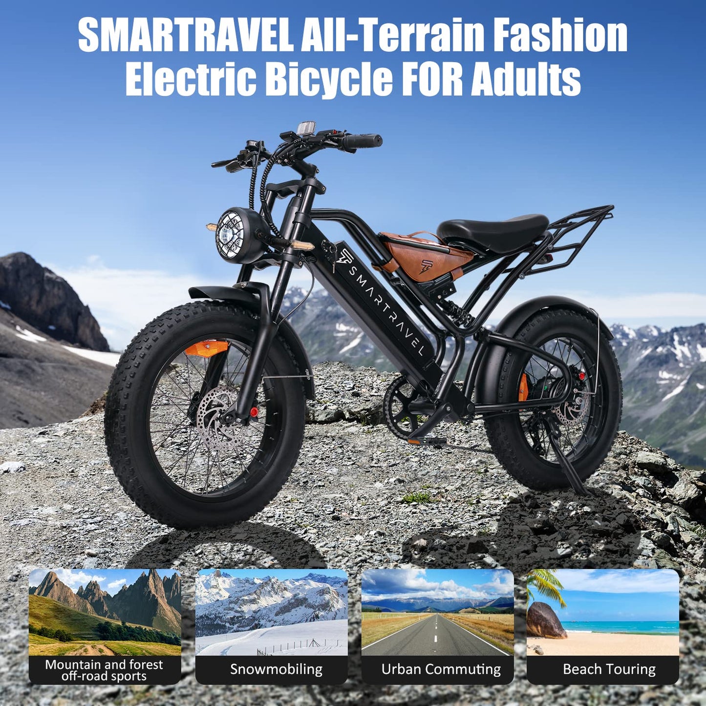 SMARTRAVEL Electric Bike 20" Fat Tire for Adults, 1200W Brushless Motor with 17.5Ah Battery, Shimano 7 Speed Gears, USB Charger,U28MPH E Bike for Commute Mountain Beach Snow Riding,DK400