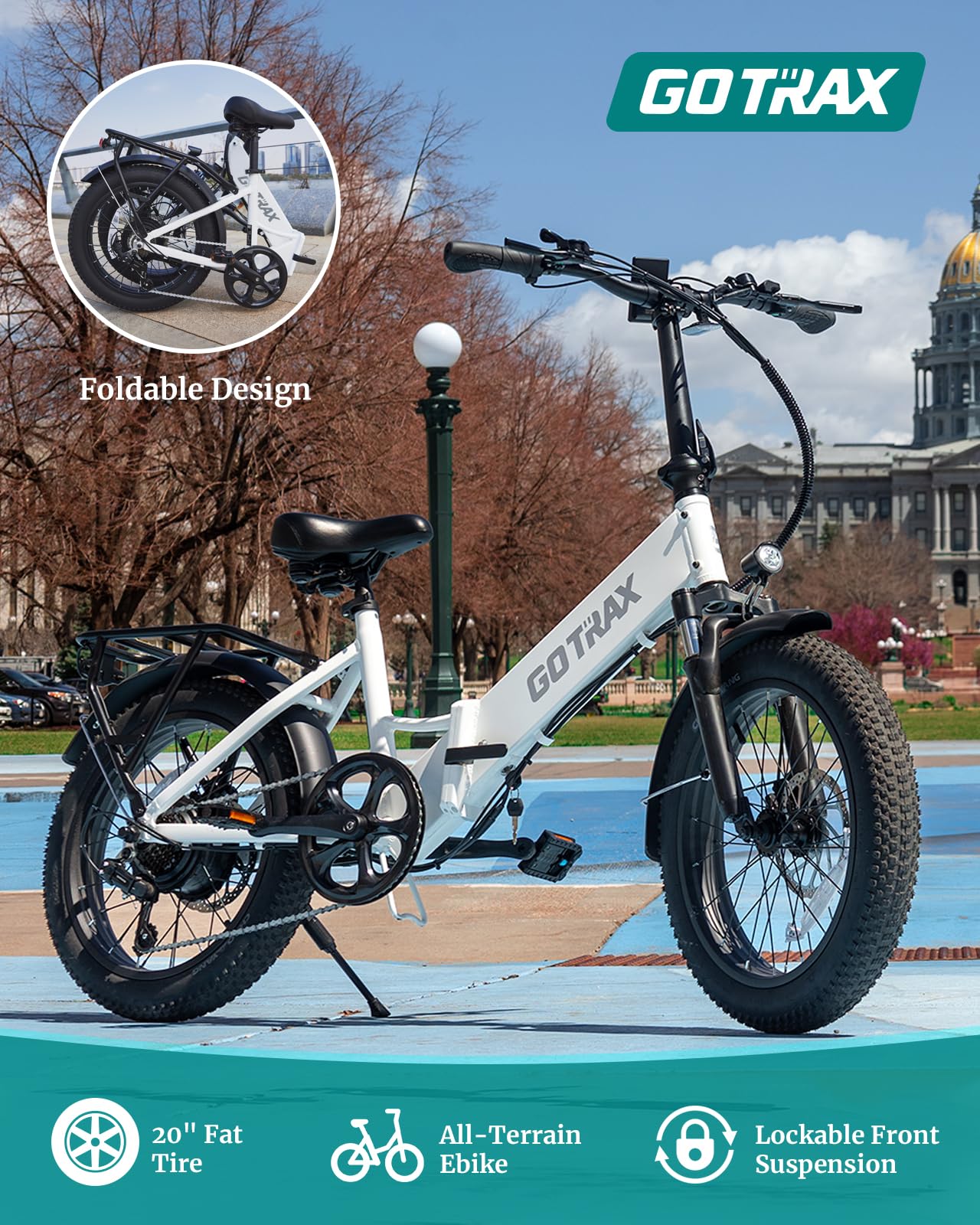 Gotrax F2 20" Folding Electric Bike with 55 Miles (Pedal-assist1) by 48V Battery, 20Mph Power by 500W, LCD Display and 5 Pedal-Assist Levels, 7-Speed&Front Shock Absorber for Off-Road Bicycle White