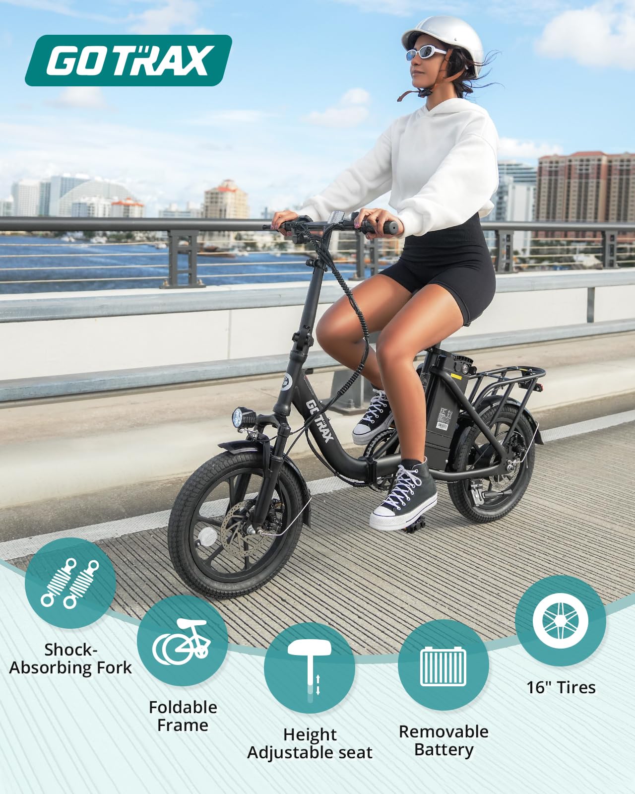 Gotrax NEPHELE 16" Folding Electric Bike, Max Range 25Miles(Pedal-assist) &15.5Mph Power by 350W Motor, Front Suspension&Adjustable Seat and Handlebar, Commuter Electric Bicycle for Adults/Teens Black