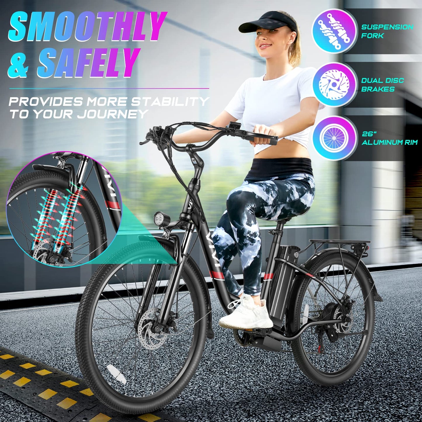 Vivi Electric Bike, 26" Electric Bicycle for Adults, 500W City Cruiser Ebike with 48V Removable Battery, 7 Speed Commuter Bike 20MPH & 50 Mile Range Adult Electric Bikes with Cruise Control